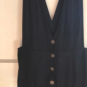 black v neck jumpsuit w tortoise buttons